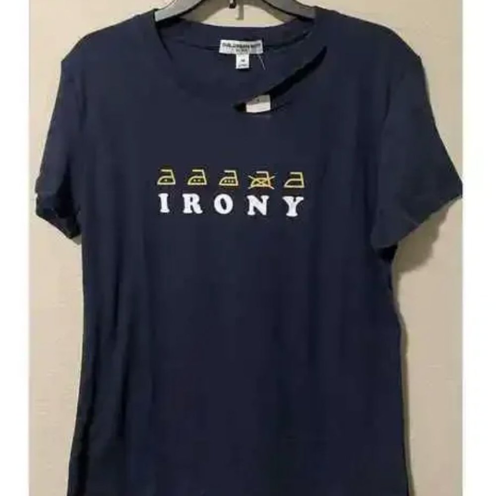SUB_URBAN RIOT "Irony" Graphic Tee shirt blue distress size medium new with tags